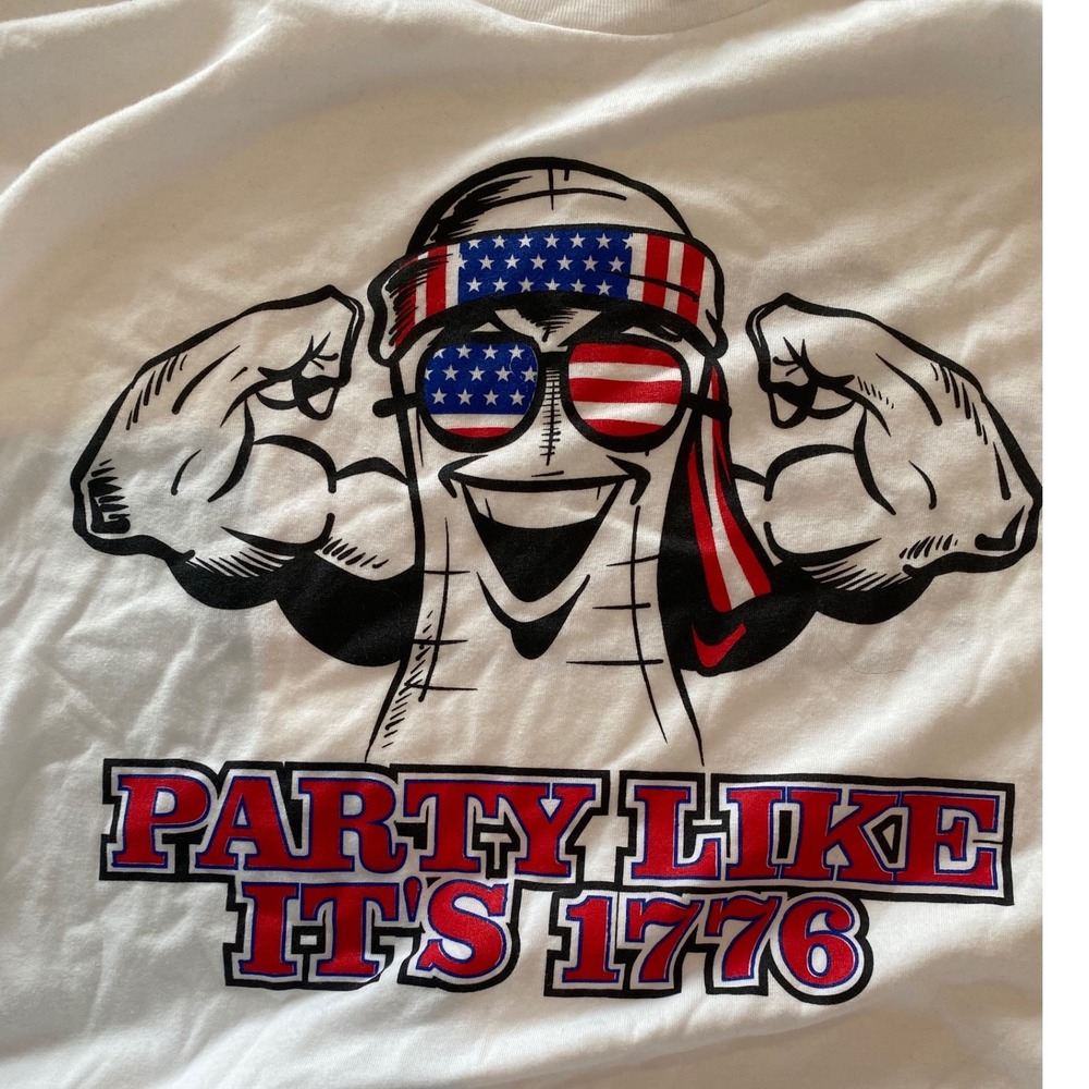 Mens Patriotic Graphic T-Shirt White Party Like Its 1776 Strength Large‎ - Picture 8 of 8